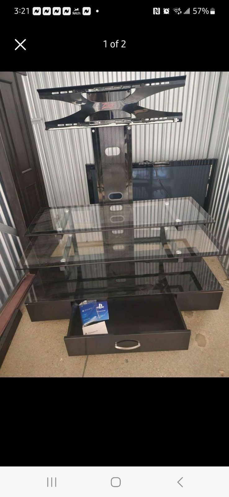 Glass Entertainment Center w/ attached TV Mount 