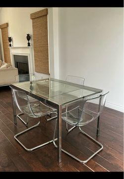 Glass Top Dining Table with 4 Acrylic Chairs