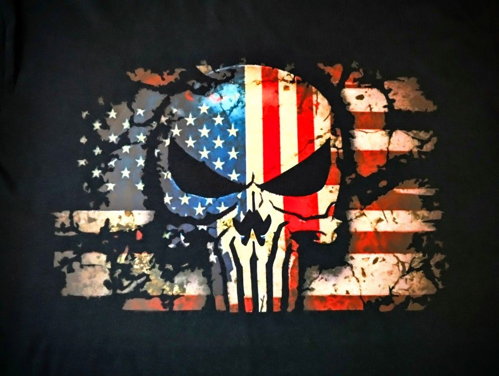 Distressed American Flag Skull Tshirt