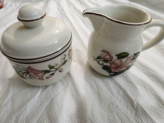 Vintage Villeroy & Boch “Palermo” Porcelain Sugar Bowl with Lid and Cream Jug Set