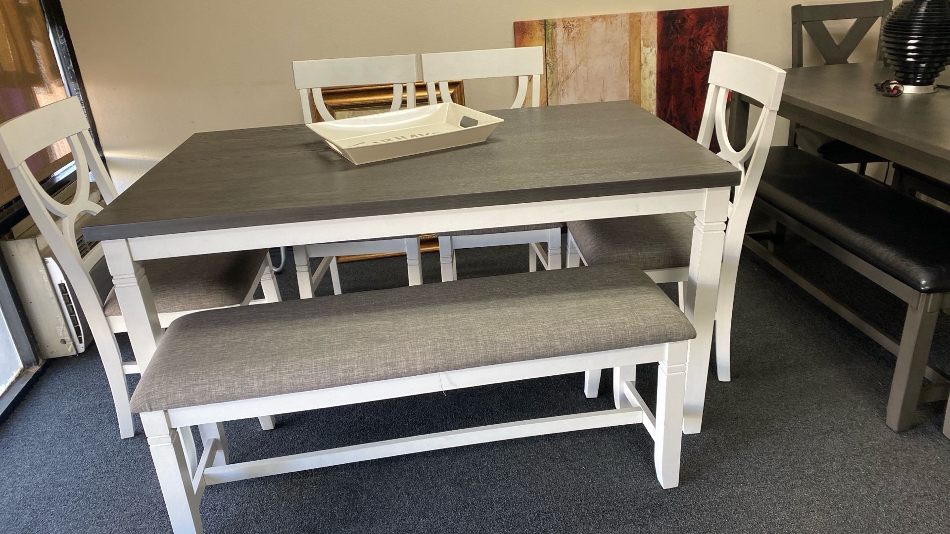 Farmhouse Style 6 Piece Dining Set White and Gray OR all gray Seats 6