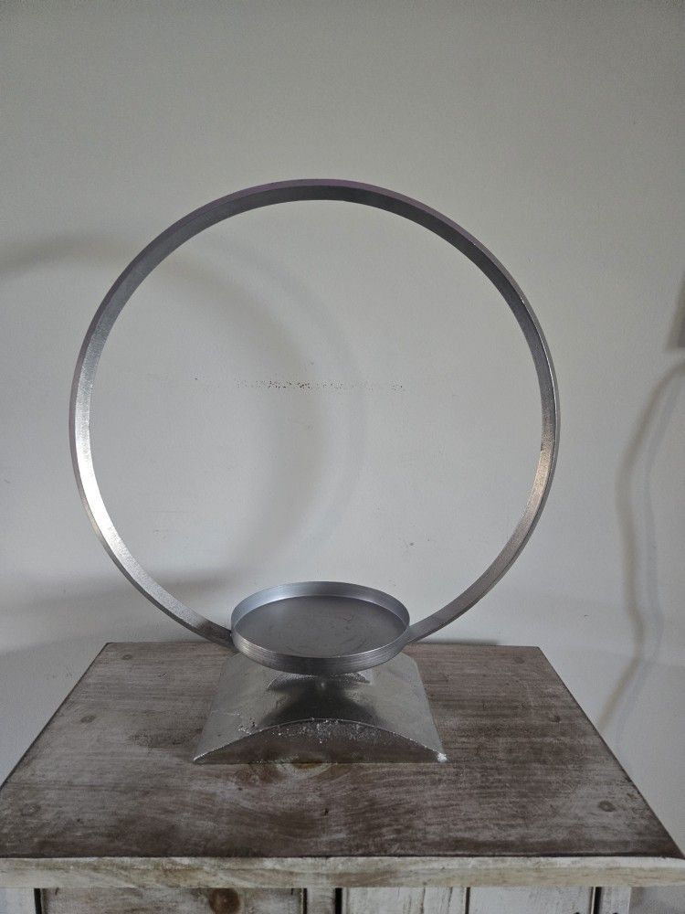 Large Silver Metal Halo Candle Holder 17.5" Tall 15.75" Wide 5.75" Deep Base