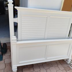 White Solid Wood Bed Full-size Included Box spring, Mattress And Night Table.