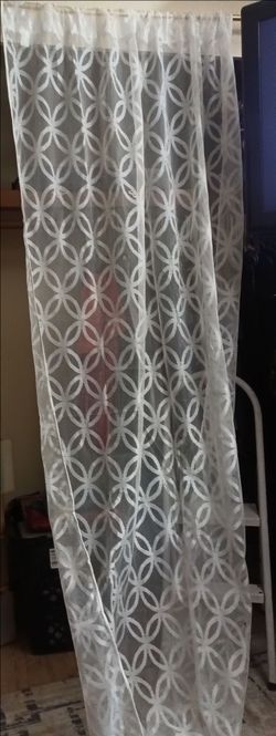White lattice lace curtain panels