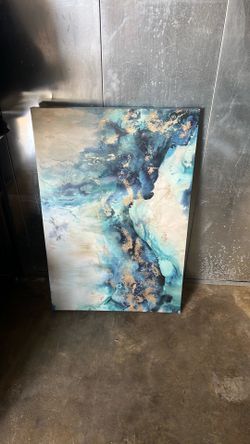 Abstract green teal and gold art canvas