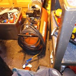 Craftsman Air Compressor And Hose Reel  Works Good
