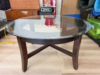 Dark wood coffee/area table with beveled glass