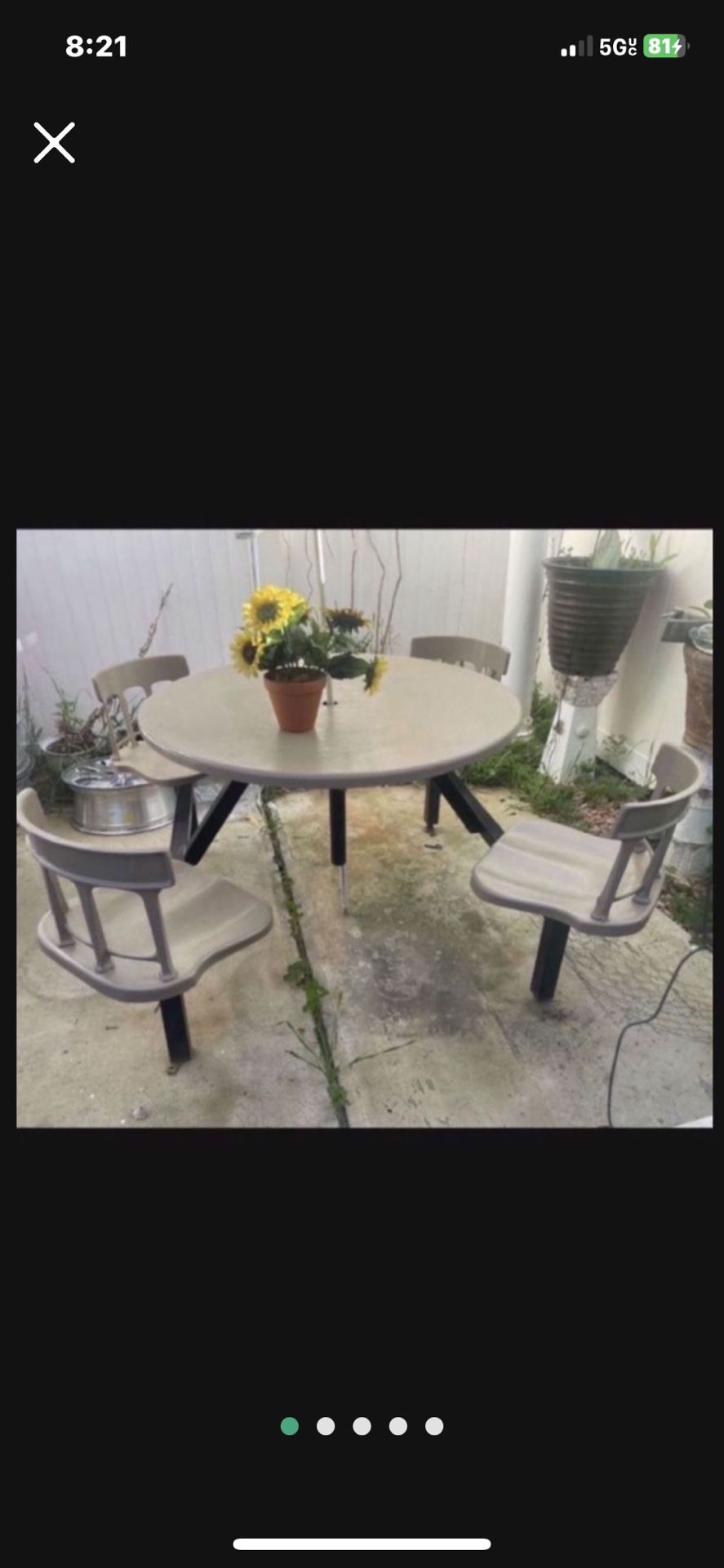 Heavy Duty Outdoors Patio Table W 4 Chairs Metal Fiberglass