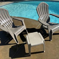 Used   Plastic Pool Chairs (2) And A Small Table 
