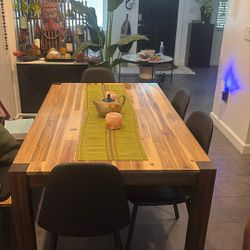 Wood 36wide60long Four 30 Inches High Four Black Chairs