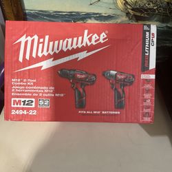 Brand new Milwaukee 2494–22M 1212 V cordless power lithium two tool combo kit  
