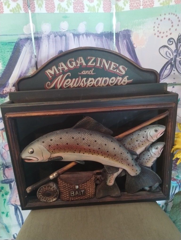 Vintage Wooden Fish Style Magazine Rack Holder