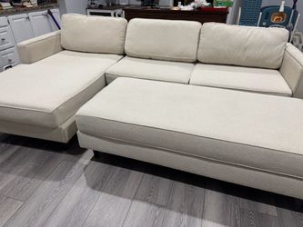 Cream Sectional Sofa with Chaise (R) - Ottoman included