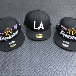 Los Angeles Dodgers Hat Fitted Sz 7 3/8 And 2 Raiders Hats Snapback New Condition. $30 each or take all 3 for $80 firm