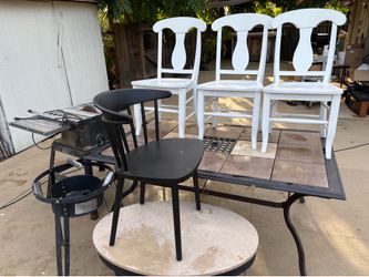 4 chairs . Small and big table. Base for cooking table saw.