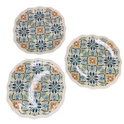 Pier 1 Imports ATHENA 8.5" Salad Plate Set 3Pc Blue Green Gold Floral Scalloped