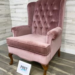 Vintage Tufted Pink Wingback Chair 