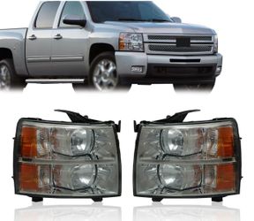 Pair Chevy Silverado 2007-2013 1500 2500 3500 HD Halogen Headlights Smoked Headlmaps 
