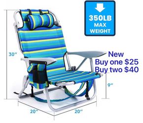 😀 1Pcs($25) or 2Pcs($40) Lightweight Portable Camping Beach Chair for Adults, Outdoor Lay Flat Folding Beach Chairs with 5 Positions, Backpack Beach