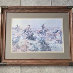 Vintage Jerked Down by Charles Marion Russell Framed Art Print Cowboy Western 22x28"