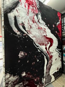 Large Abstract Area Rug Black Red White