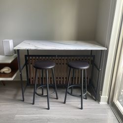 Marble Island W/ 2 Bar Stools 