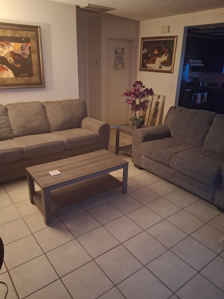  Grey Sofa Set And Grey Coffee Table With 2 End Tables