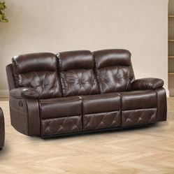 Brown Leatherette Diamond Stitching Design Couch Recliner Sofa