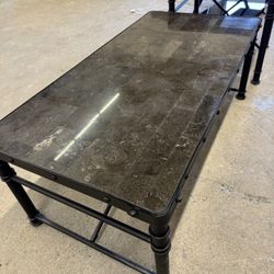 2 Piece Black Marble/cast Iron Cocktail & End Table. 