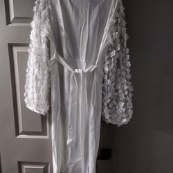 White Dress With Sheer Floral Sleeves Size 2x