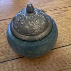Mouth Blown Glass And Brass Container/vase/jar