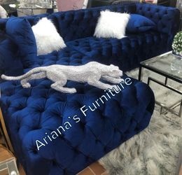 new blue velvet tufted sectional 96x69