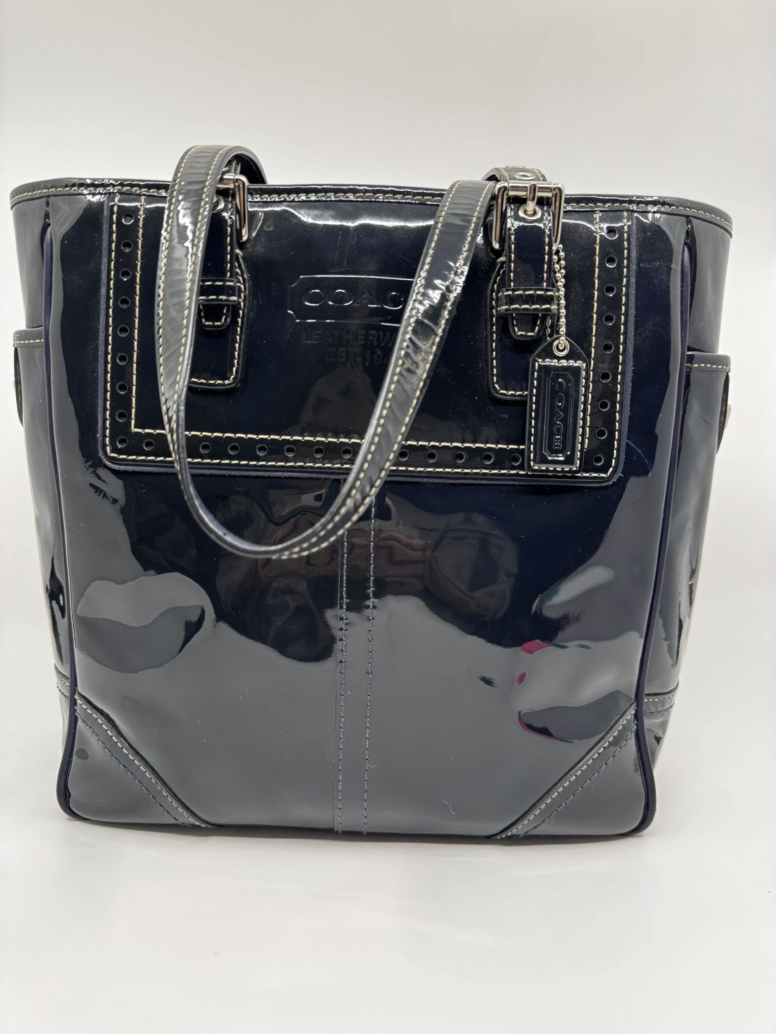 Coach Navy Patent Medium Tote