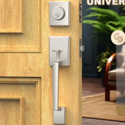 KingForce Front Door Lock Set, Exterior Door Lock with Handle, Handle with Single Cylinder Deadbolt, Easy Install, Reversible Lever, Durable Handleset