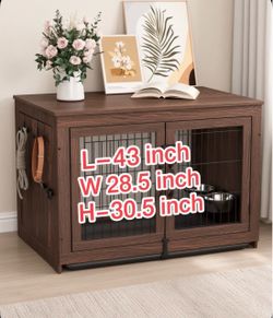 Dog Crate Furniture with 360°Rotatable Removable Dog Bowls, Dog Crate End Table with Tray, Double Doors Dog Kennels for Dogs(XL:43.2" L*28.6" W*30.3"