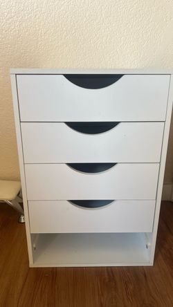 White 4-Drawer Storage Cabinet with Open Shelf