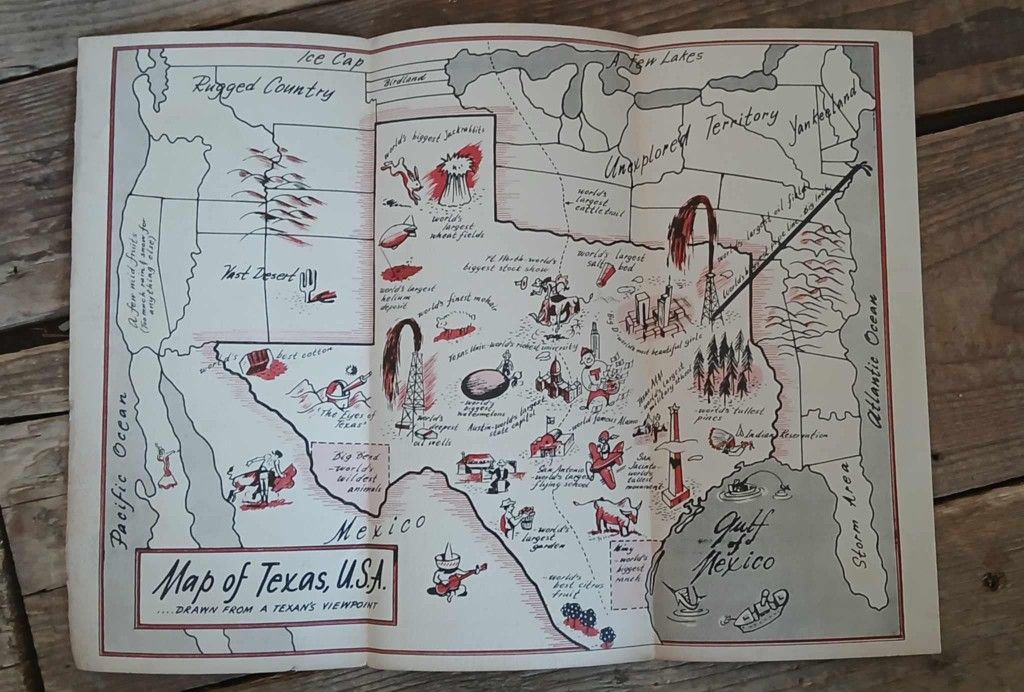 1950s Map Of Texas, U.S.A.: Drawn From A Texans Viewpoint
