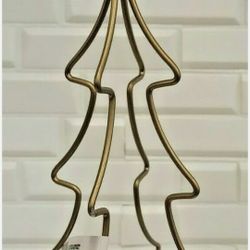 Gold Metal Frame Christmas Tree Tealight Candle Holder 8.5" Total Height B330