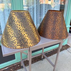 Pair Vintage Leopard Print Lampshades