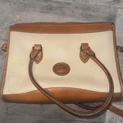 Vintage Dooney & Bourke Cream Camel Leather Satchel Shoulder Bag Purse