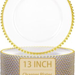 supernal 20pcs Charger Plates,Gold Plastic Chargers Decorative Plate for Table Setting,Beaded Plates 13 Inch 