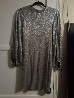 Silver Sequin Long Sleeve Mini Dress