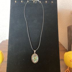 Sterling Silver Abalone With Leather Cord