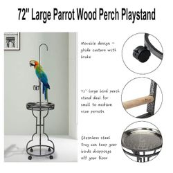 72" Large Parrot Wood Perch Playstand