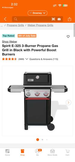 Weber Spirit E-325 3-Burner Propane Gas Grill in Black with Powerful Boost Burners