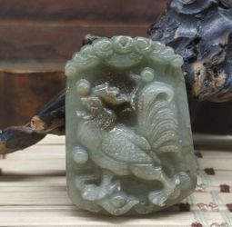 925 sterling silver carved jade Rooster pendant