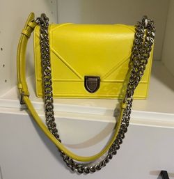 Authentic Christian Dior Medium Diorama Flap Bag Yellow Leather Shoulder Bag