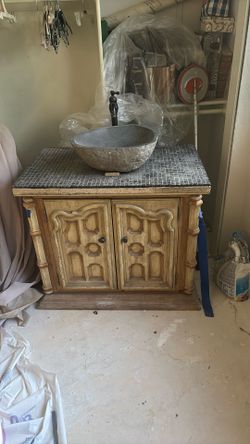 Ornate Vanity With Stone Sink Solid Wood