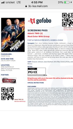 Early Passes Admit 2 $20