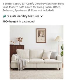 83 inch corduroy couch, barely used no pets no kids